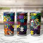 Storm Autism Awareness Tumbler Cup Puzzle Flames Rugby Ball