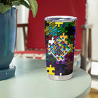 Storm Autism Awareness Tumbler Cup Puzzle Flames Rugby Ball