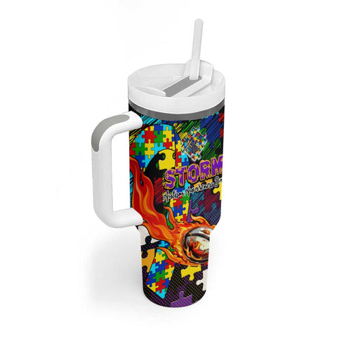 Storm Autism Awareness Tumbler With Handle Puzzle Flames Rugby Ball