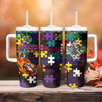 Storm Autism Awareness Tumbler With Handle Puzzle Flames Rugby Ball