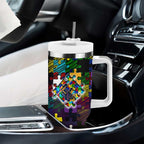 Storm Autism Awareness Tumbler With Handle Puzzle Flames Rugby Ball