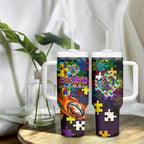 Storm Autism Awareness Tumbler With Handle Puzzle Flames Rugby Ball