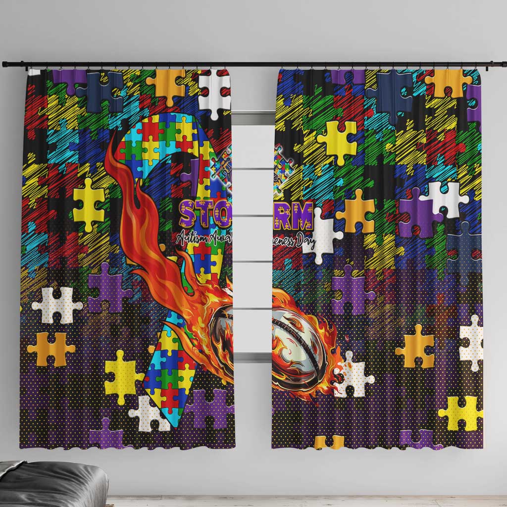 Storm Autism Awareness Window Curtain Puzzle Flames Rugby Ball