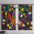 Storm Autism Awareness Window Curtain Puzzle Flames Rugby Ball