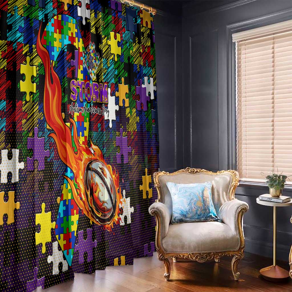 Storm Autism Awareness Window Curtain Puzzle Flames Rugby Ball