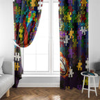 Storm Autism Awareness Window Curtain Puzzle Flames Rugby Ball