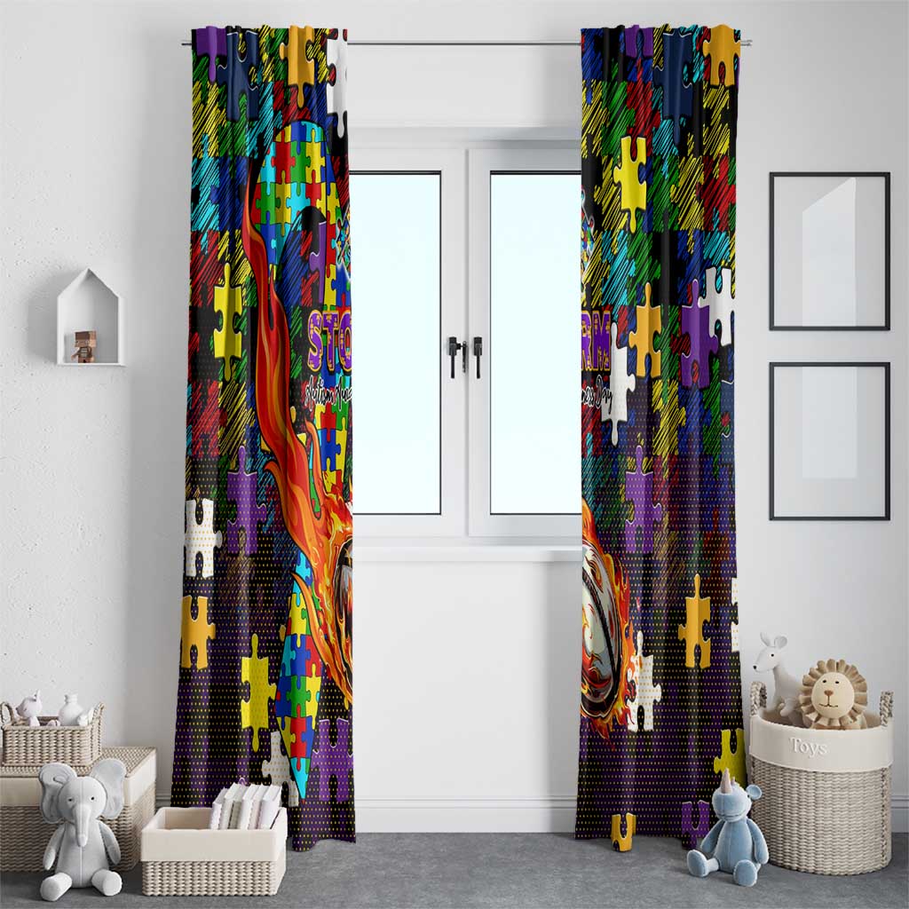 Storm Autism Awareness Window Curtain Puzzle Flames Rugby Ball