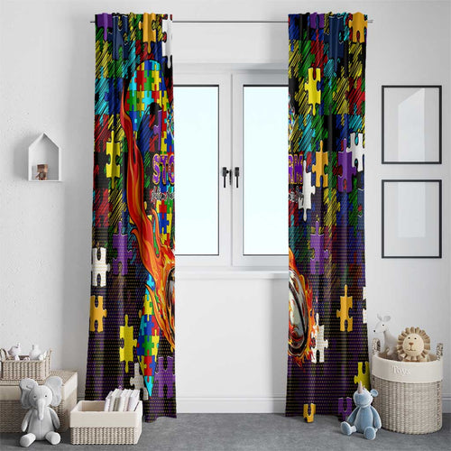 Storm Autism Awareness Window Curtain Puzzle Flames Rugby Ball