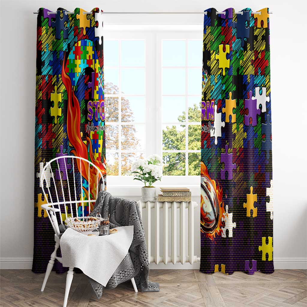 Storm Autism Awareness Window Curtain Puzzle Flames Rugby Ball