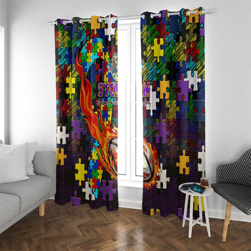 Storm Autism Awareness Window Curtain Puzzle Flames Rugby Ball