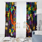 Storm Autism Awareness Window Curtain Puzzle Flames Rugby Ball