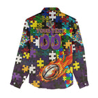 Storm Autism Awareness Women Casual Shirt Puzzle Flames Rugby Ball