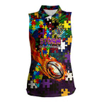 Storm Autism Awareness Women Sleeveless Polo Shirt Puzzle Flames Rugby Ball