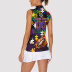 Storm Autism Awareness Women Sleeveless Polo Shirt Puzzle Flames Rugby Ball