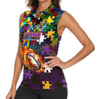 Storm Autism Awareness Women Sleeveless Polo Shirt Puzzle Flames Rugby Ball