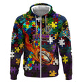 Storm Autism Awareness Zip Hoodie Puzzle Flames Rugby Ball