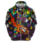 Storm Autism Awareness Zip Hoodie Puzzle Flames Rugby Ball