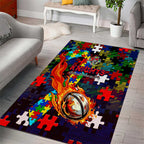 Knights Autism Awareness Area Rug Puzzle Flames Rugby Ball