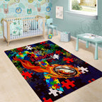 Knights Autism Awareness Area Rug Puzzle Flames Rugby Ball