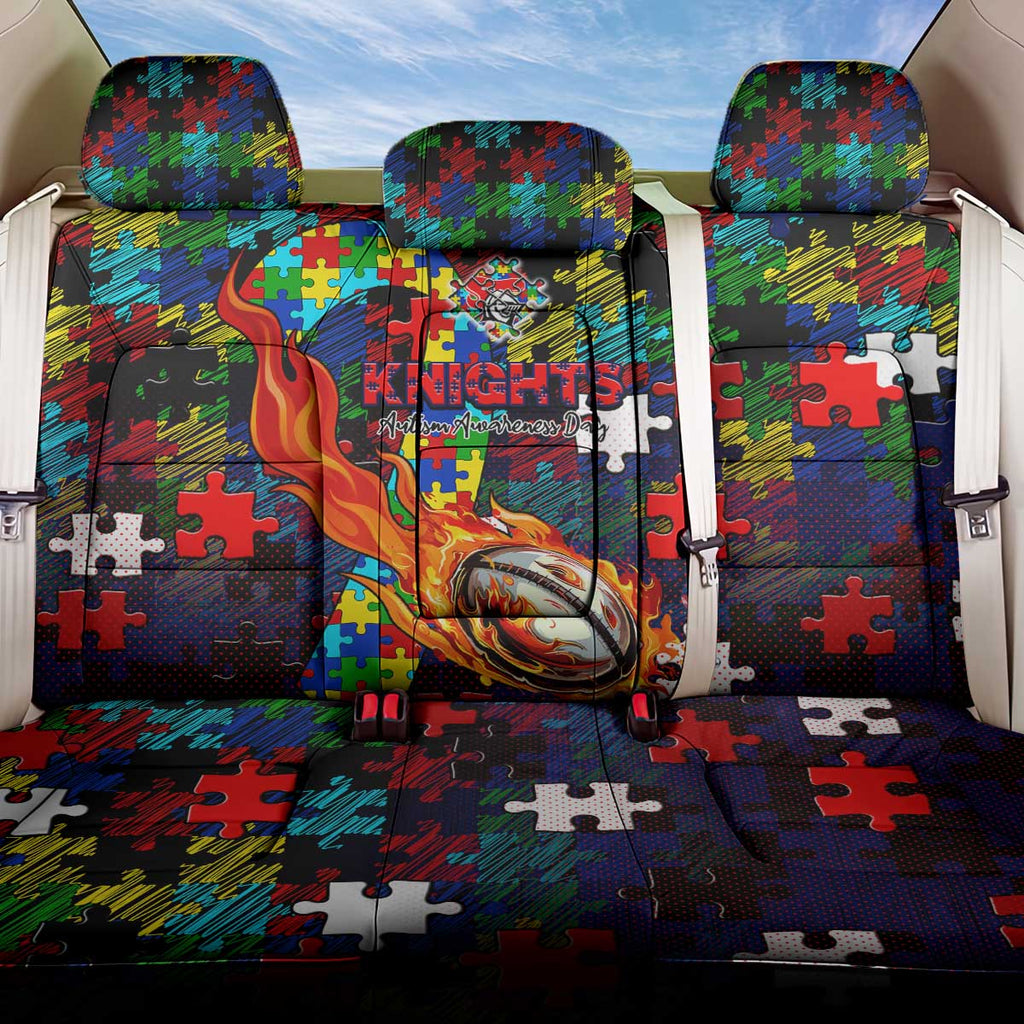 Knights Autism Awareness Back Car Seat Cover Puzzle Flames Rugby Ball