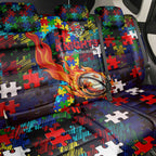 Knights Autism Awareness Back Car Seat Cover Puzzle Flames Rugby Ball