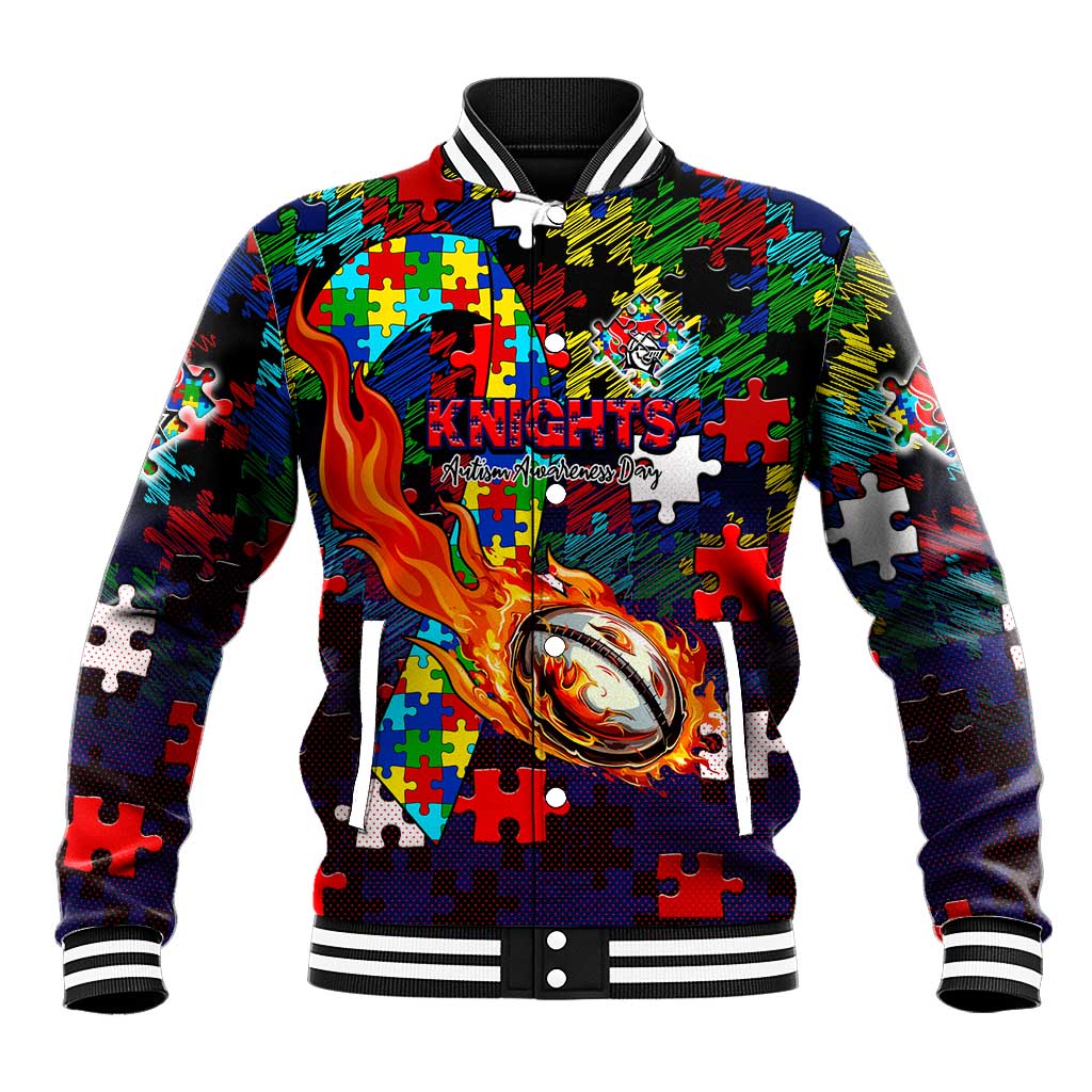 Knights Autism Awareness Baseball Jacket Puzzle Flames Rugby Ball