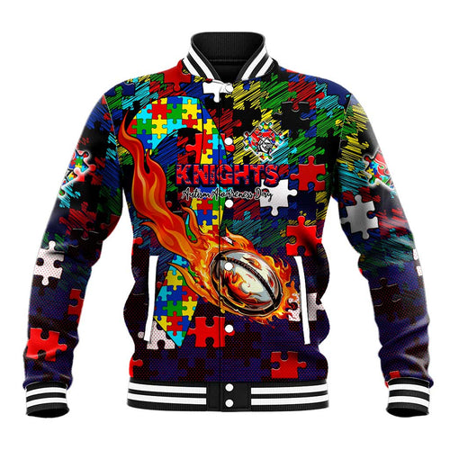 Knights Autism Awareness Baseball Jacket Puzzle Flames Rugby Ball