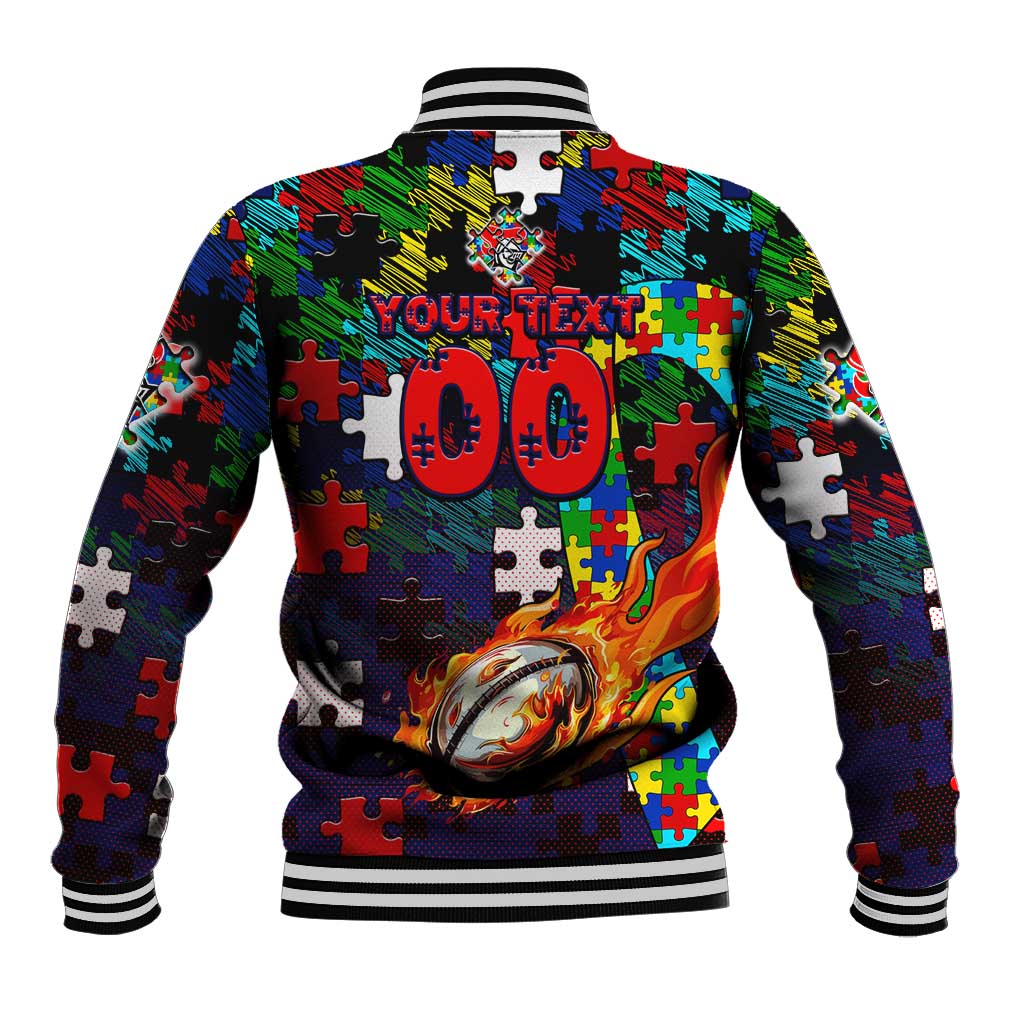 Knights Autism Awareness Baseball Jacket Puzzle Flames Rugby Ball