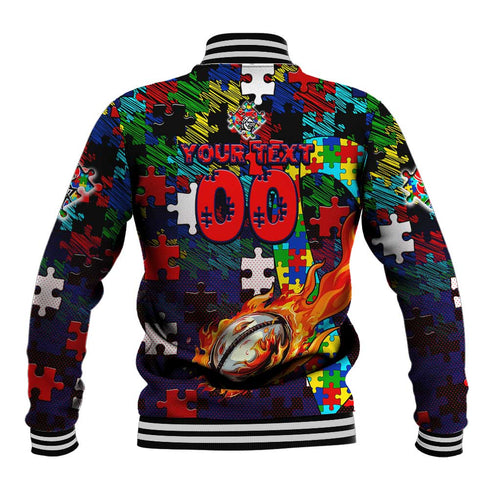Knights Autism Awareness Baseball Jacket Puzzle Flames Rugby Ball