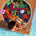 Knights Autism Awareness Beach Blanket Puzzle Flames Rugby Ball