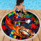 Knights Autism Awareness Beach Blanket Puzzle Flames Rugby Ball