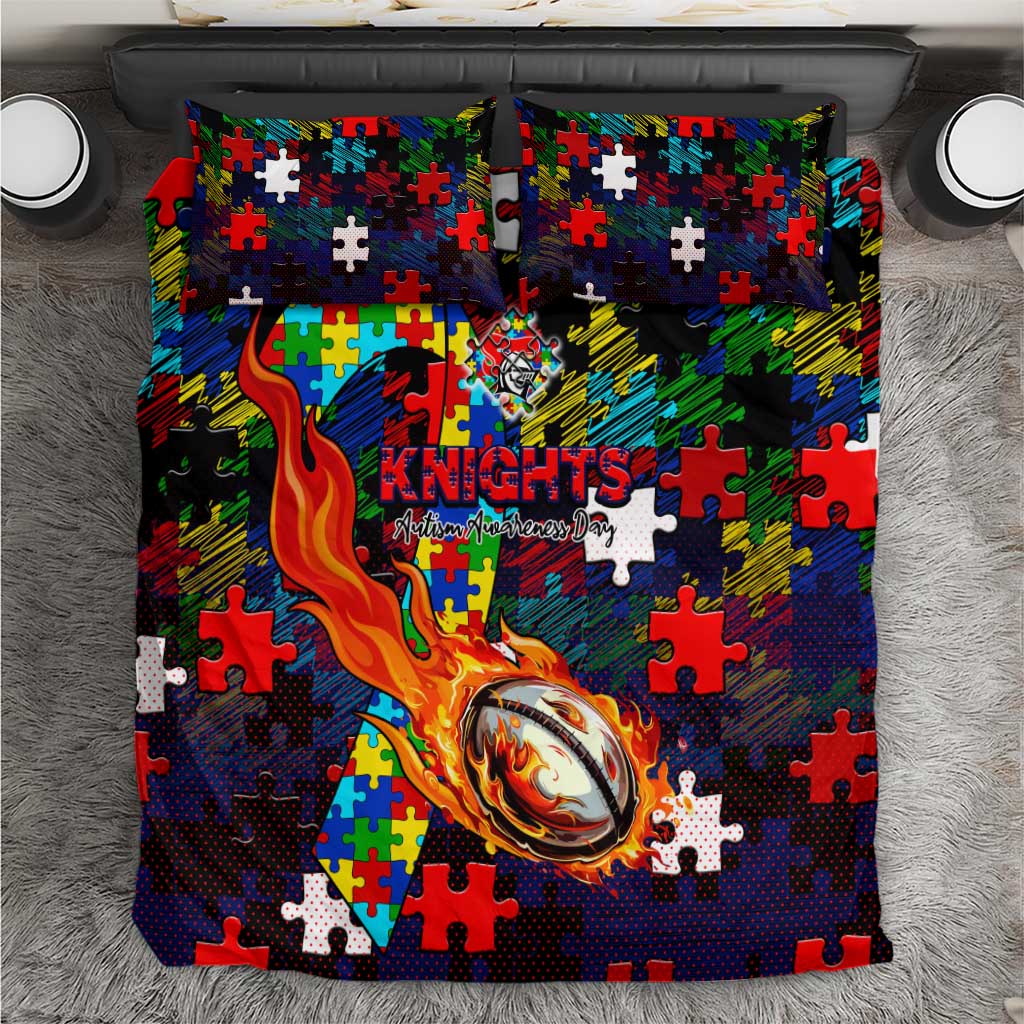 Knights Autism Awareness Bedding Set Puzzle Flames Rugby Ball