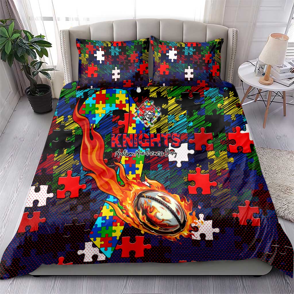 Knights Autism Awareness Bedding Set Puzzle Flames Rugby Ball