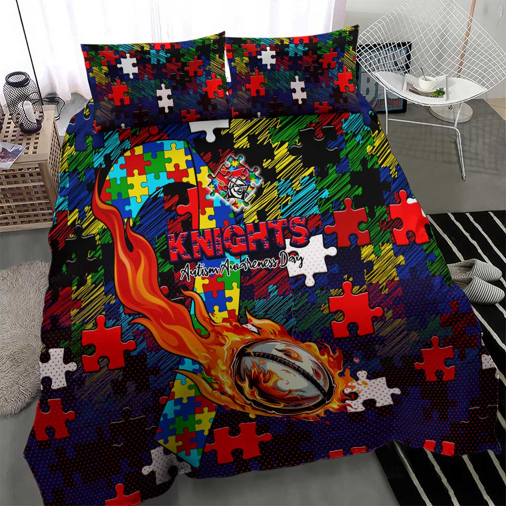 Knights Autism Awareness Bedding Set Puzzle Flames Rugby Ball