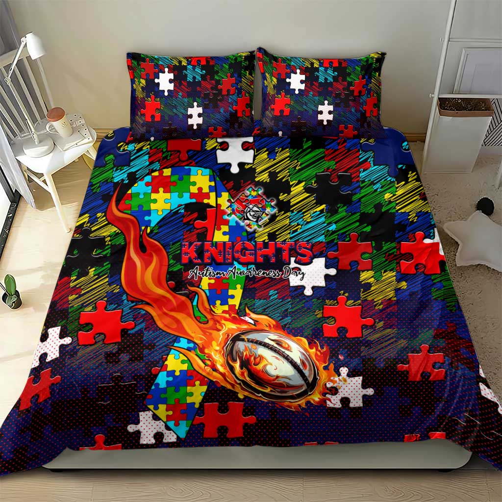 Knights Autism Awareness Bedding Set Puzzle Flames Rugby Ball