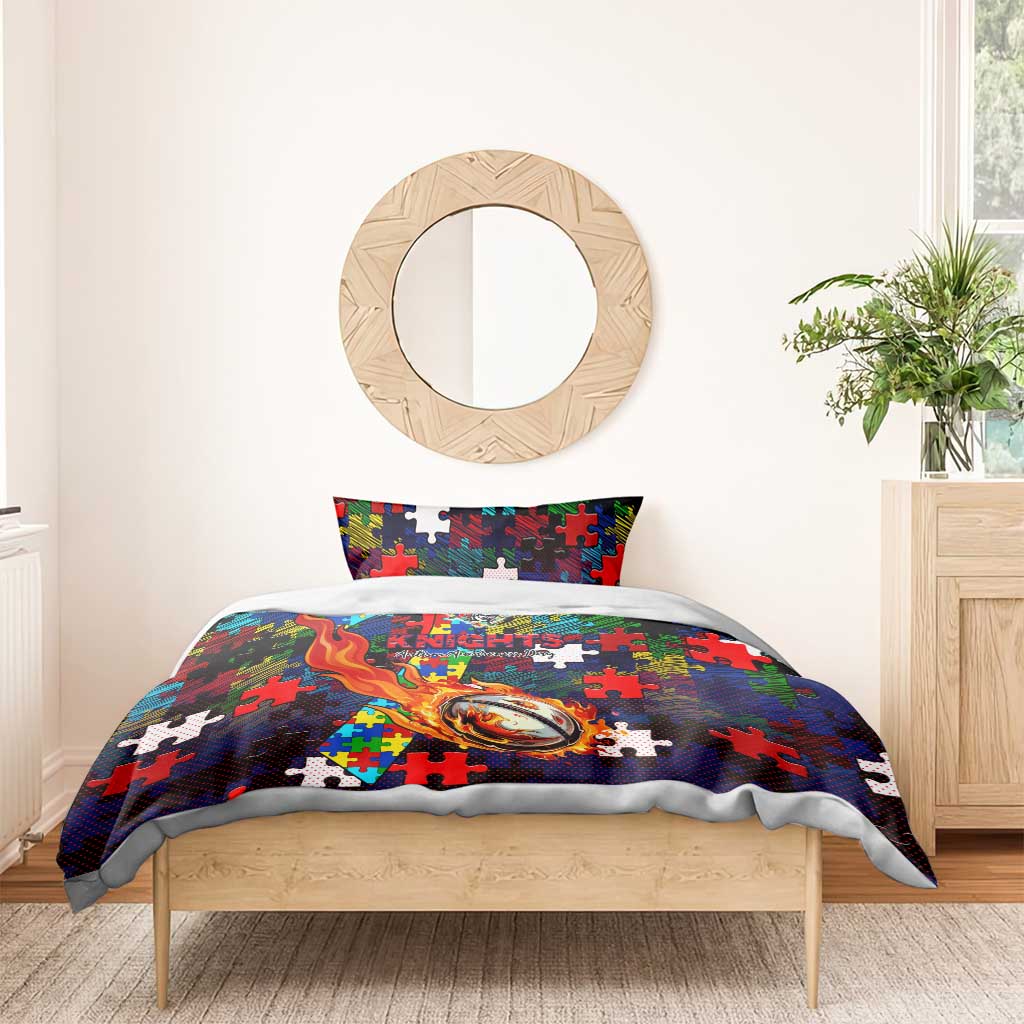 Knights Autism Awareness Bedding Set Puzzle Flames Rugby Ball