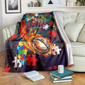 Knights Autism Awareness Blanket Puzzle Flames Rugby Ball