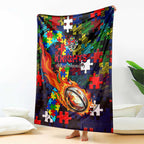 Knights Autism Awareness Blanket Puzzle Flames Rugby Ball