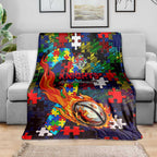 Knights Autism Awareness Blanket Puzzle Flames Rugby Ball