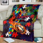 Knights Autism Awareness Blanket Puzzle Flames Rugby Ball