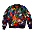 Knights Autism Awareness Bomber Jacket Puzzle Flames Rugby Ball