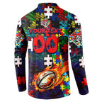 Knights Autism Awareness Button Sweatshirt Puzzle Flames Rugby Ball