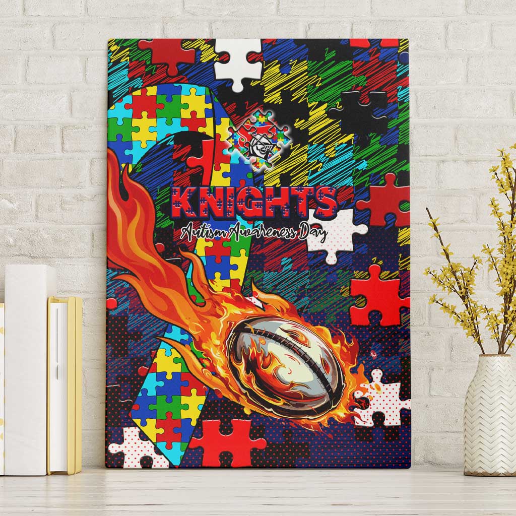 Knights Autism Awareness Canvas Wall Art Puzzle Flames Rugby Ball