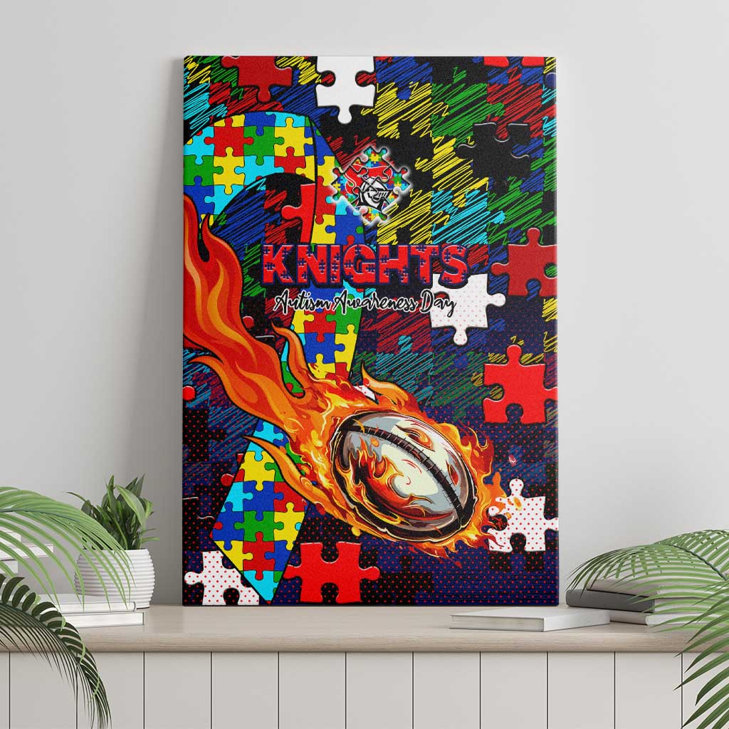 Knights Autism Awareness Canvas Wall Art Puzzle Flames Rugby Ball