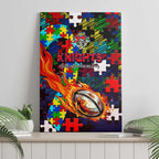 Knights Autism Awareness Canvas Wall Art Puzzle Flames Rugby Ball