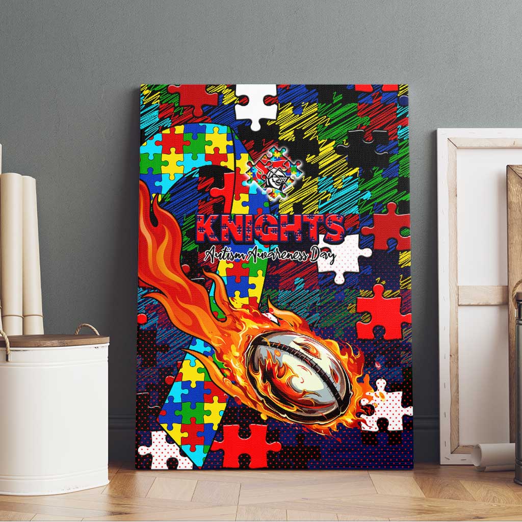 Knights Autism Awareness Canvas Wall Art Puzzle Flames Rugby Ball