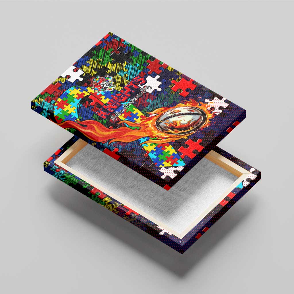 Knights Autism Awareness Canvas Wall Art Puzzle Flames Rugby Ball