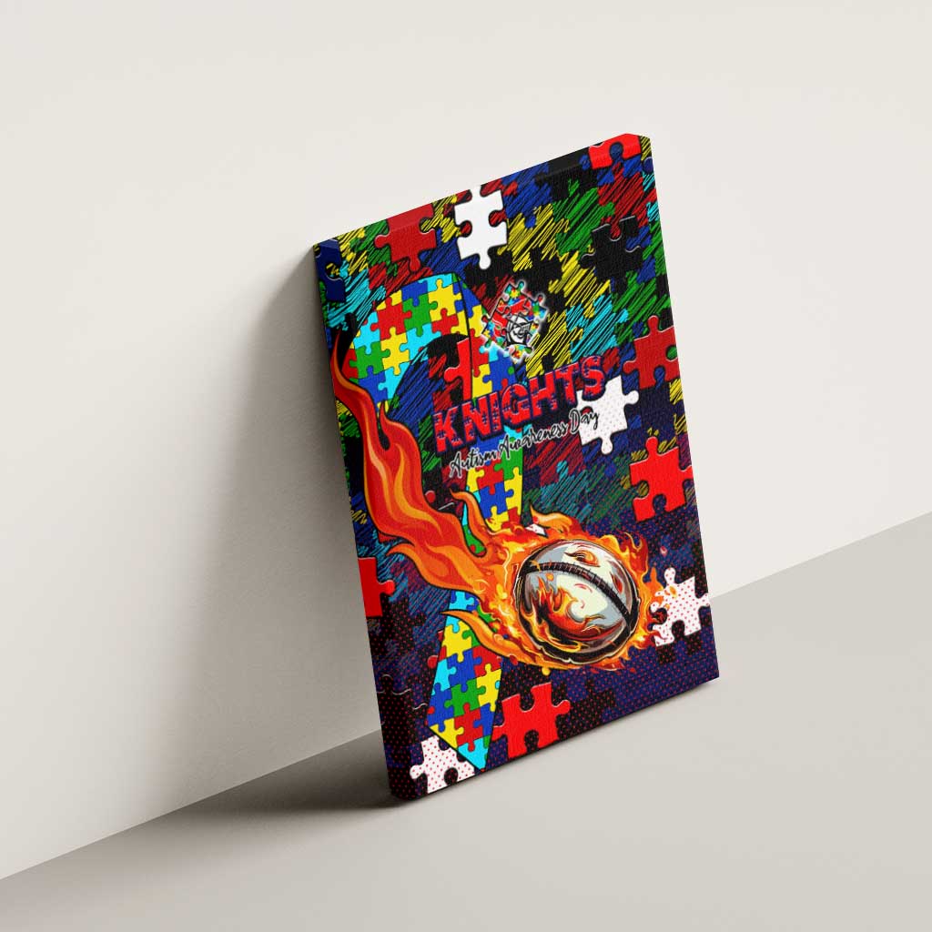 Knights Autism Awareness Canvas Wall Art Puzzle Flames Rugby Ball