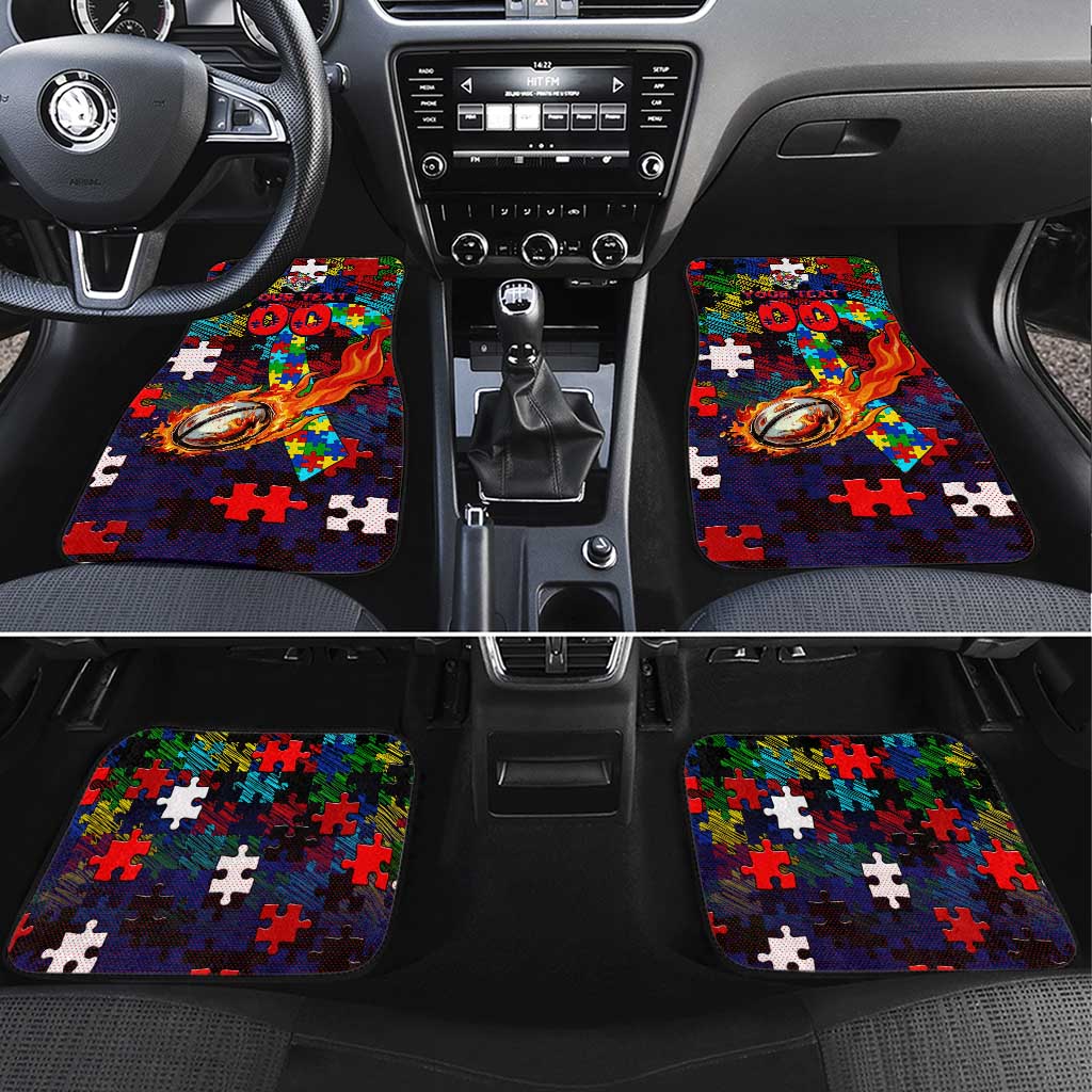 Knights Autism Awareness Car Mats Puzzle Flames Rugby Ball