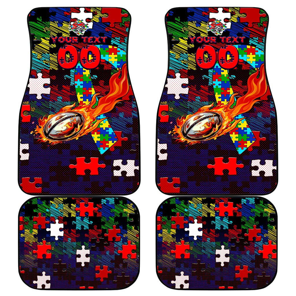 Knights Autism Awareness Car Mats Puzzle Flames Rugby Ball
